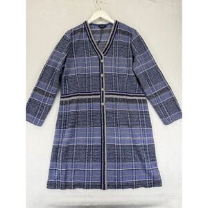 MISSOOK Sweater Jacket dress Blue Plaid Knit Button detail Size L READ